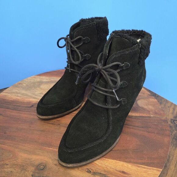 UGG Boots Analise Ankle Boot Women's 9.5 Suede Upper Sheepskin Block Heel Black - Picture 2 of 13